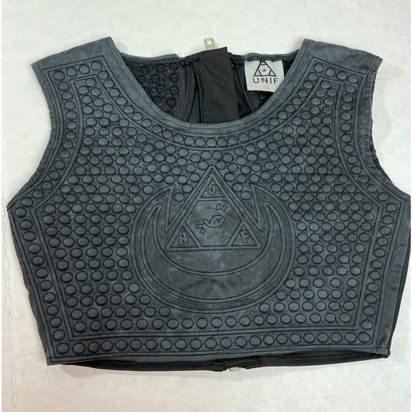 Unif Vegan Leather Cropped Top Textured Dots Black Wash Tank Revolve Grunge - Picture 2 of 14